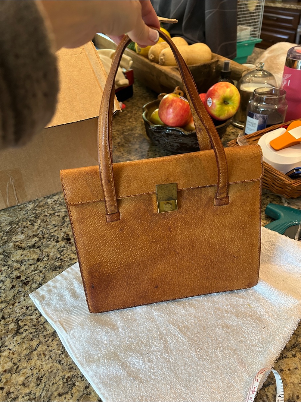 1960’s Classic Italian Leather Brown Leather Top-Handle Women's Hand Bag